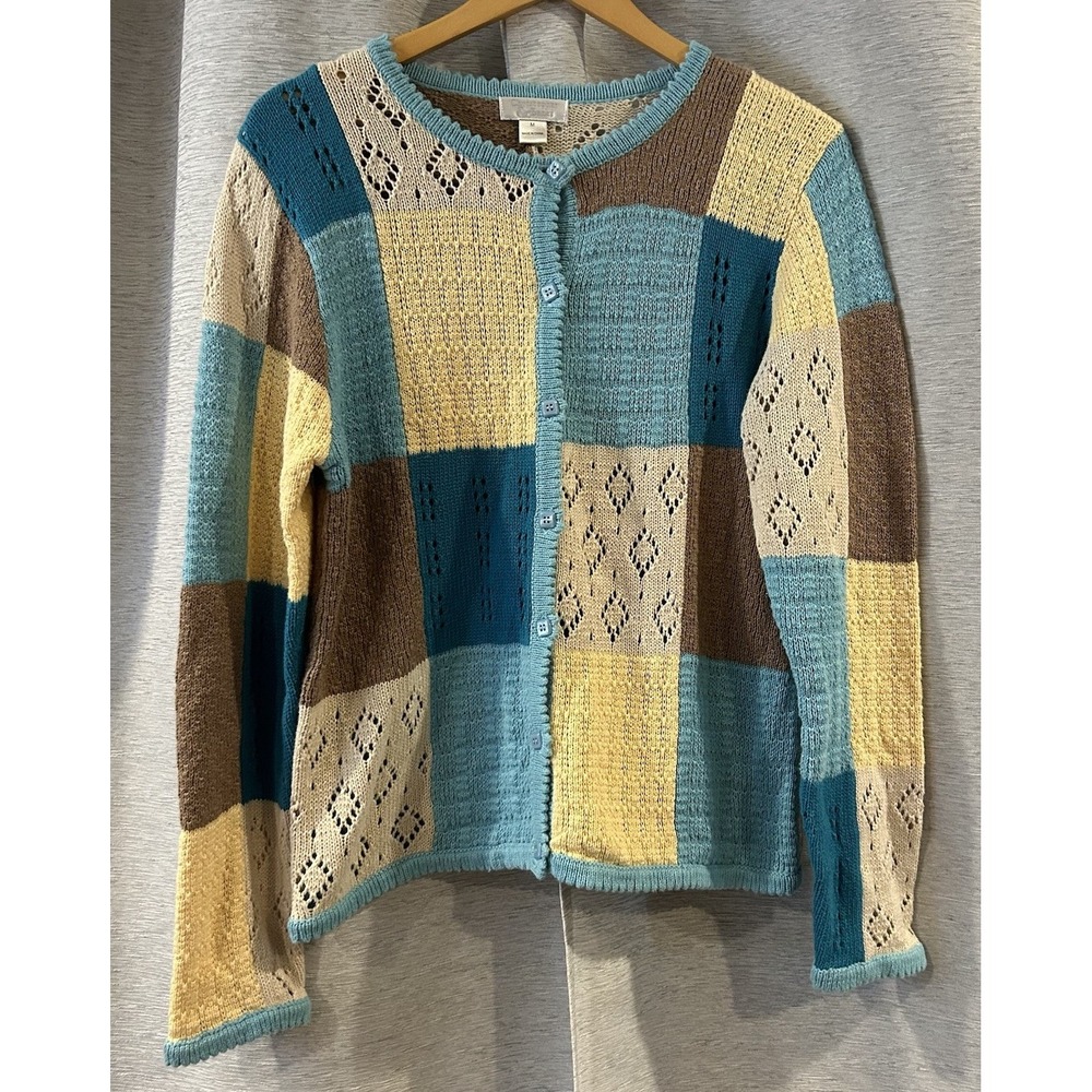 Christopher & Banks Long Sleeve Open Knit Colorblock‎ Cardigan - Medium